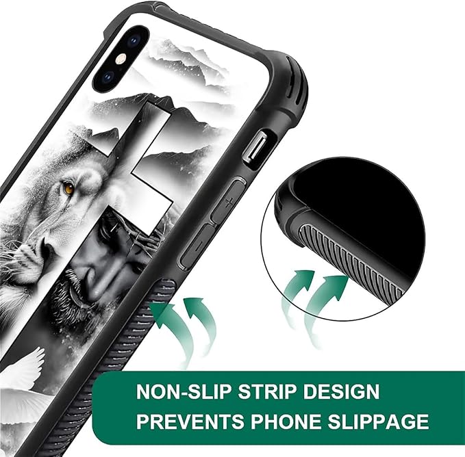 for iPhone X/Xs Case, Lion Cross Jesus Christ Dove Pattern Made of Soft Silicone Hard Acrylic Shock Protection for iPhone X/Xs