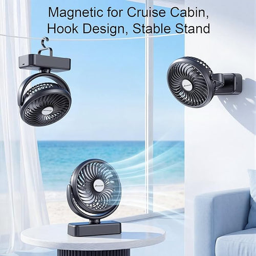 10000mAh Magnetic Cruise Golf Cart Fan, Camping Fans with Hook, Ultra-Compact Travel Fan for Sleeping, Work Light Tool Gifts for Mom Women Men Dad BBQ Grill, Travel Camping Cruise Essentials 2026
