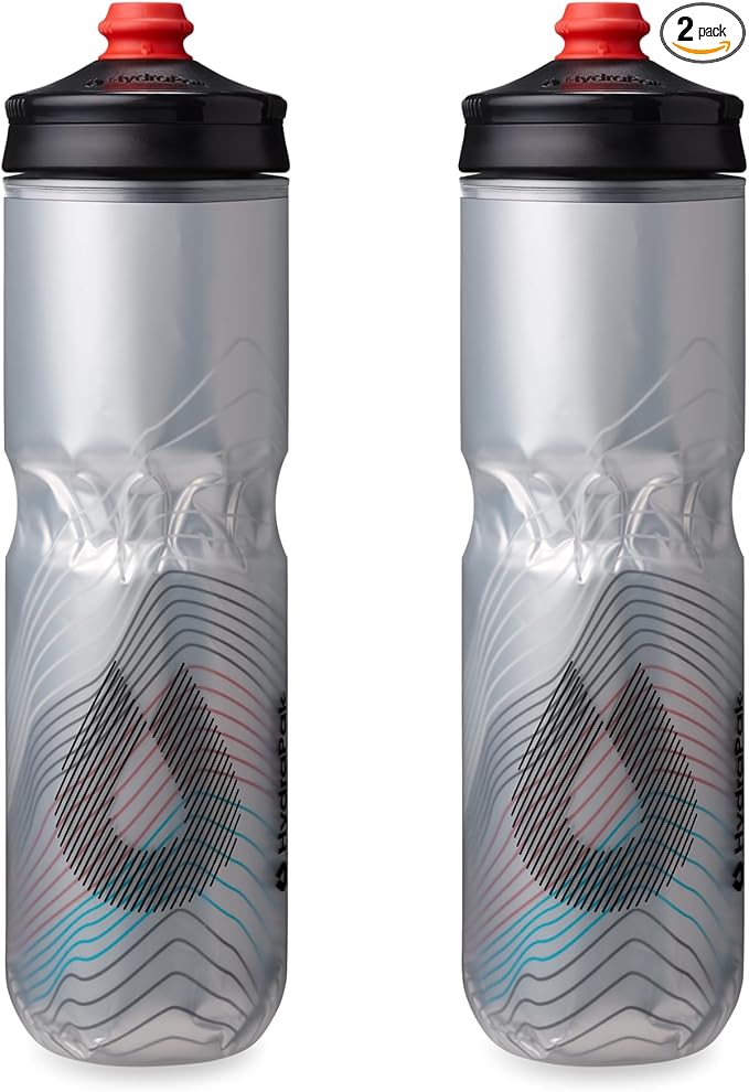 HydraPak | Polar Bottle - Polar Surge Insulated Bike Water Bottle 2-Pack - High Flow, Cycling & Sports Squeeze Bottle (Ascent Silver, 700ml / 24oz)