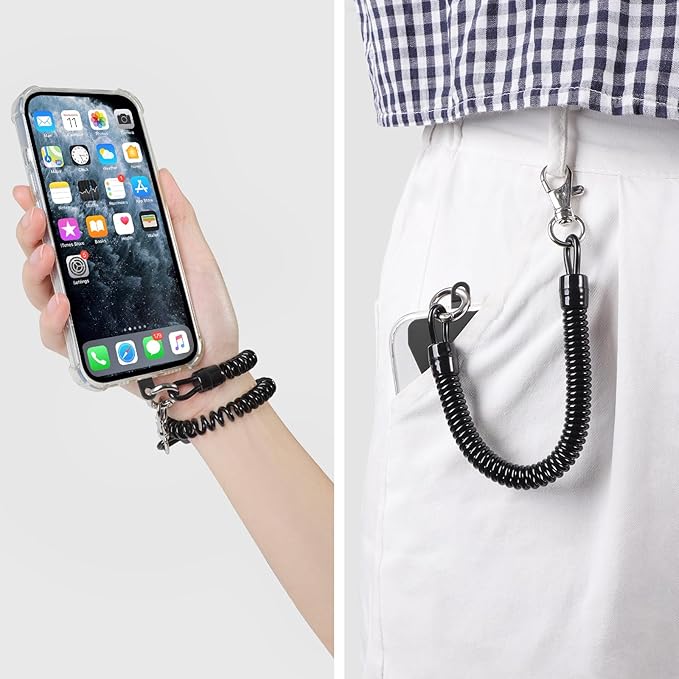 takyu Phone Tether, 2 Pack Phone Lanyard Tether with 4* TPU Patch and 1*Carabiner for Outdoor Hiking Cycling Climbing Skiing Compatible for iPhone Samsung Pixel Most Smartphones