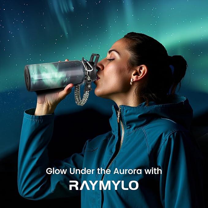 RAYMYLO Insulated Water Bottle 32 oz, Triple Wall Vacuum Stainless Steel (Cold for 24Hrs, Hot for 12Hrs), Leak Proof & Non-BPA, Modern Water Flask Jug with Paracord Handle & Straw Spout Lids