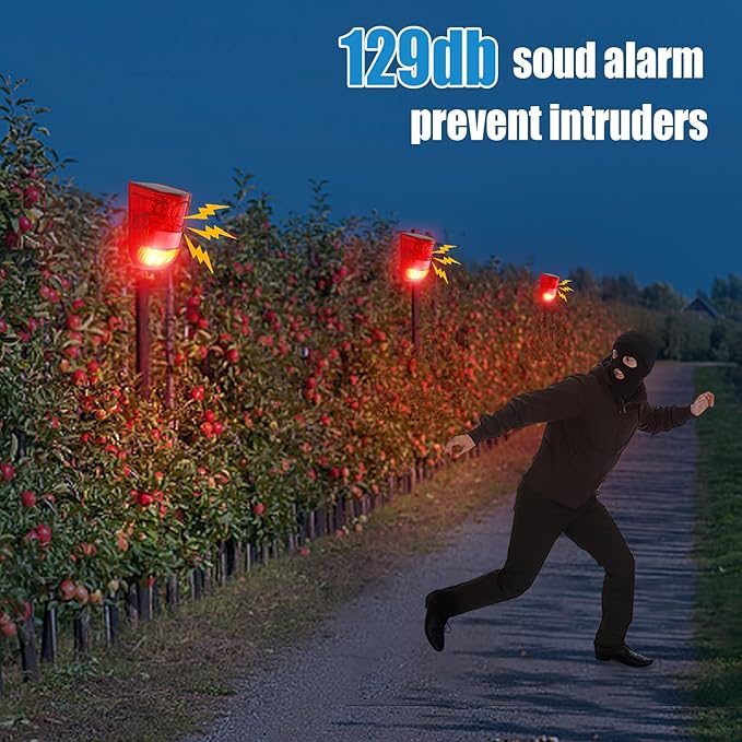 Qualirey Solar Sound and Light Alarm Motion Sensor 129db Outdoor Security Siren Waterproof Activated Detector Driveway Alarm 6 LEDs Flash Warning Deterrent Strobe System for Home, Farm(Red,16 Pack)