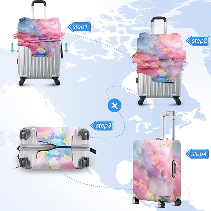 ANNA QUEEN Pink Marble Travel Luggage Cover -Stretchable Airplane Suitcase Protector Sleeve,Universal Washable Fit for 28-30 Inch Checked Baggage,Water Resistant Durable Luggage Protector