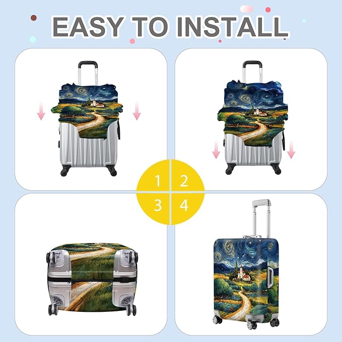 ANNA QUEEN Starry Night Landscape Luggage Cover, Artistic Oil Painting Style Suitcase Protector for 28-30 Inch Bags
