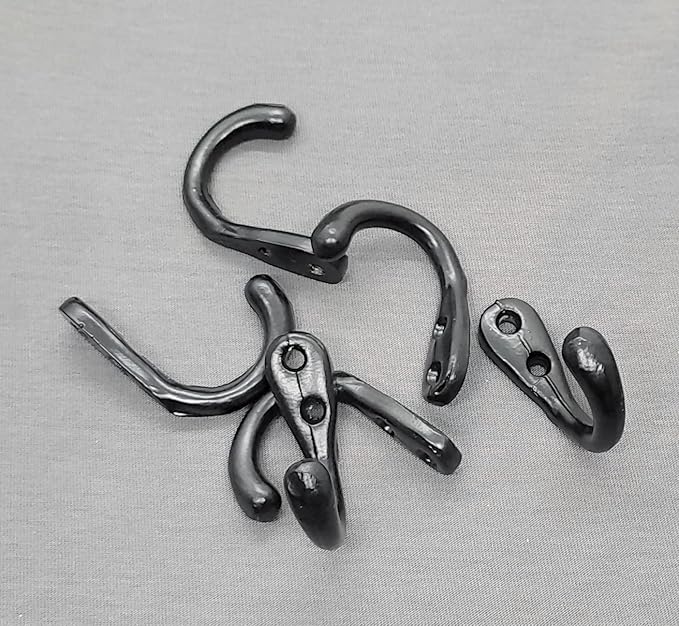 FAPBADRI Multipurpose Hooks, Used to Hang Clothes, Bags, Coats, Curtain Hold Backs, Keys, Colour - Black, Material - Aluminium, Screws and Wallplugs Included, Pack of 2 Pieces
