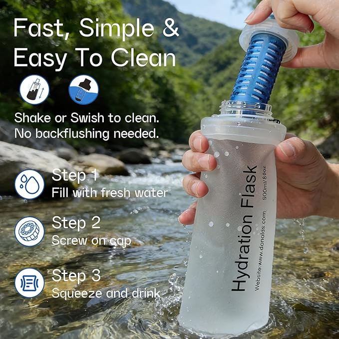 GUYI 1.0L Collapsible Water Filter Bottle, Removes Impurities, BPA Free, Ultralight for Hiking, Camping, Cycling & Travel-White