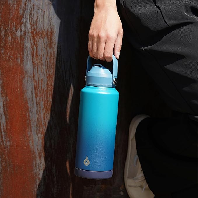 BJPKPK Insulated Water Bottle with Straw Lid, 40oz Large Thermo, BPA Free Leak Proof Stainless Steel Metal Water Bottles, Tumblers, Cups, Flasks for Travel, Sports,Black Blue