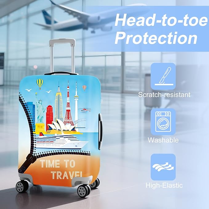 ANNA QUEEN Worldwide Travel Airplane Luggage Cover, Stretchable Suitcase Protector Sleeve, Universal Washable Fit for 20-22 Inch Checked Baggage, Water Resistant Durable Luggage Protector