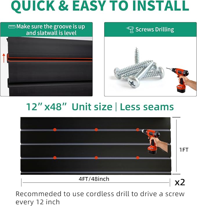 FRAYSCENT Slat Wall Paneling Garage Slat Wall Storage Systems Slatwall Panels Power Tool Organizer Wall Mount, PVC Garage Storage & Organization Products Slate Board (Black, 4ft x 2ft)