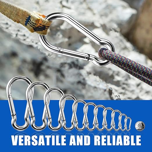 Large Carabiner Clip Hooks, 2pcs 4.7 inch Carabiners Heavy Duty, 304 Stainless Steel Spring Snap Hook Fits Camping Hanging Hiking Weight Lifting, Metal Clips for Rope or Chain