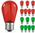 GvvooHome 15 Pack S14 Colored LED String Light Bulbs, 1W Plastic Shatterproof Replacement Bulbs for Outdoor Patio Backyard Lights, E26 Medium Base, Dimmable, Warm White 2200K, Red/Green
