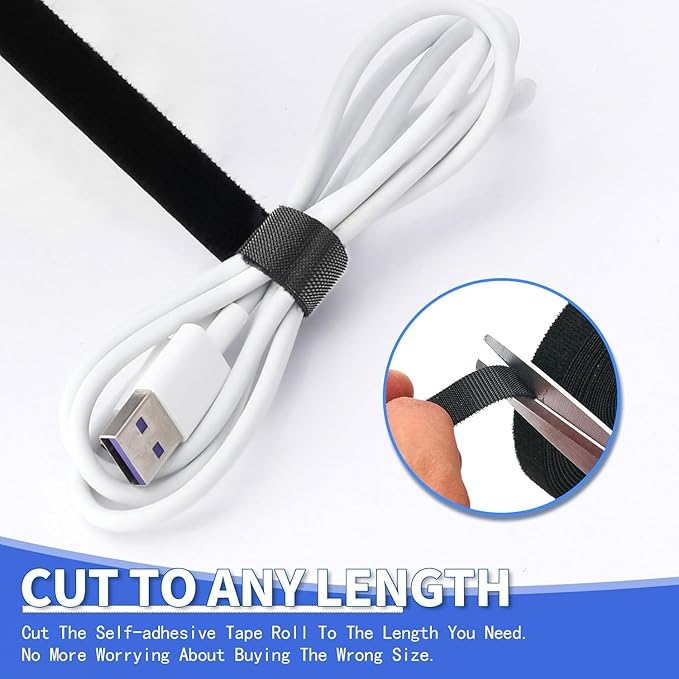 1/2In x 500Ft Reusable Cable Ties Hook and Loop Roll | Tie Down Straps, Nylon Double-Sided Strips, | Adjustable Multi-Purpose Wrap Fasteners forOffice, Home, Data Center