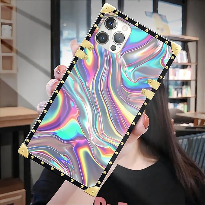 Compatible with iPhone 12 Pro Max Case, Holographic Abstract Iridescent Textures Luxury Golden Decoration for Girl Women Soft TPU Shockproof Protective Hard PC Back