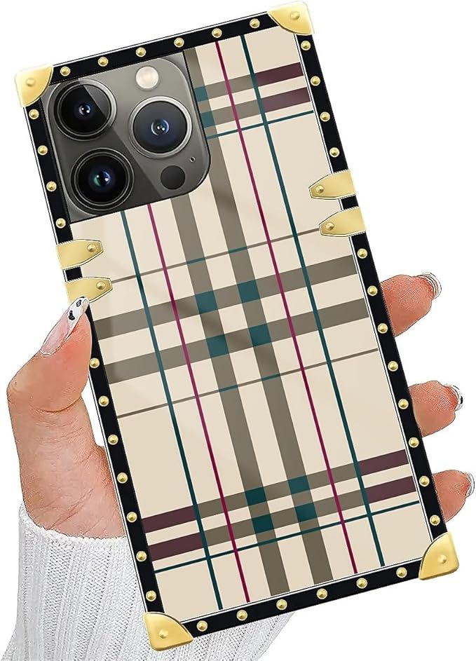 Compatible with iPhone 14 Pro Max Case, Black Red Beige Stripes Luxury Golden Decoration for Girl Women Soft TPU Shockproof Protective Hard PC Back for iPhone 14 Pro Max