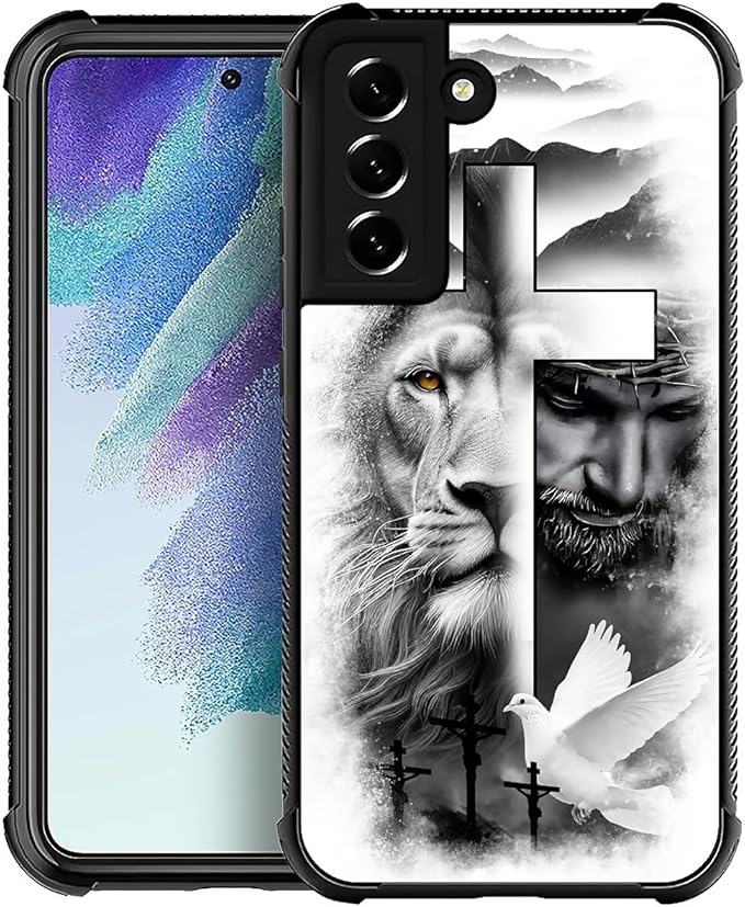 for Samsung Galaxy S21 Plus Case, Lion Cross Jesus Christ Dove Pattern Graphic Design Girl Boy Soft Silicone Hard Acrylic Shock Protection for Samsung Galaxy S21 Plus