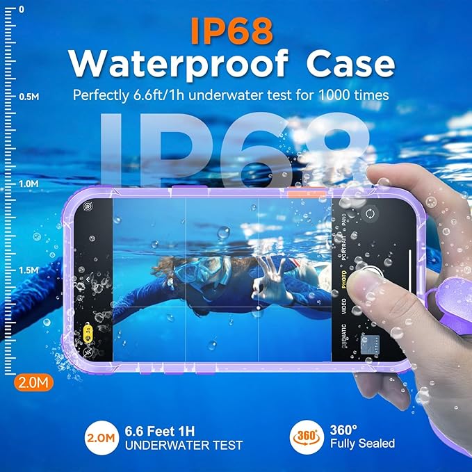 WIFORT for iPhone 17 Air Waterproof Case, [Fit for Magsafe] with Sapphire Lens & Screen Protector, IP68 Full Body 15FT Military Shockproof, Magnetic Frosted Phone Cover with Lanyard, 6.5" Purple