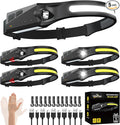 WopkDupk Rechargeable Headlamp 5PCS, 230° Wide Beam Head Lamp, Motion Sensor LED Headlamp Flashlight, 5Mode Headlamps for Adults, Bright Head Lights for Forehead, Hard Hat Headlight