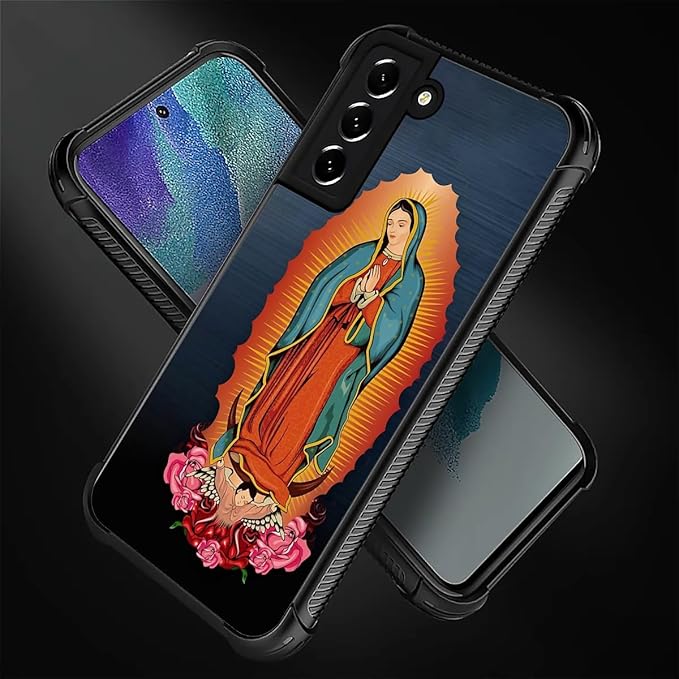 for Samsung Galaxy S21 FE Case, Red Virgen Guadalupe Pattern Graphic Design Girl Boy Soft Silicone Hard Acrylic Shock Protection for Samsung Galaxy S21 FE