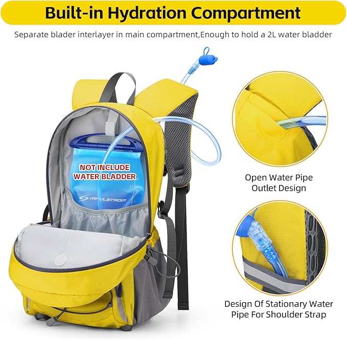 RealCool Hiking Backpack for Men Women,30L Lightweight Waterproof Travel Camping Backpack Hiking Daypack for Cycling Running,Yellow
