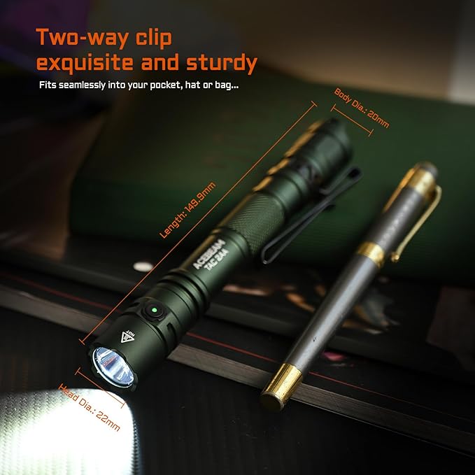 ACEBEAM TAC 2AA EDC Tactical Dual Modes Flashlight Rechargeable, 1600 High Lumens Flashlight, Dual Switch Pocket LED Flashlight, Super Bright Small Flash Light for Emergency, Camping, Home