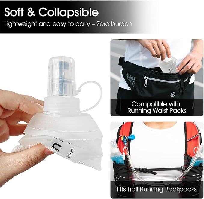 GYGYL Soft Flask, TPU Collapsible Soft Water Bottle for Hydration Pack, Running Vest, Leak-Proof Folding Water Bottle for Hiking Cycling Climbing Jogging-500ml White, 2pcs