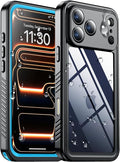 SPIDERCASE for iPhone 17 Pro Max Case Waterproof, Built-in Lens & Screen Protector, Full Heavy Duty Protection, 12FT Military Shockproof, Dustproof, Anti-Scratched Phone Case,Blue/Clear