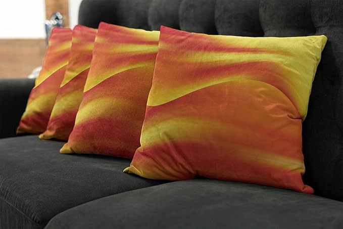 Ambesonne Orange Decorative Throw Pillow Case Pack of 4, Digital Waves with Different Tones Motion Effect Smooth Hot Lines Art Print, Cushion Cover for Couch Living Room Car, 24", Burnt Orange Yellow