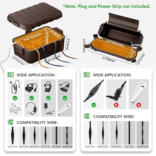 RESTMO 5-Piece Outdoor Waterproof Electrical Box Set – 12.5" x 8.5" x 5" Large & 7.1" x 2.3" x 2.3" Small, Weatherproof Boxes for Power Strip, Outlet, Plug, Socket, Timer, Holiday Light, Brown