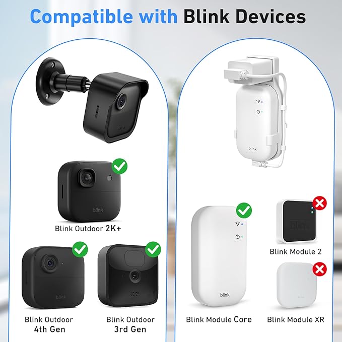 Blink Outdoor Camera Wall Mount Compatible with 2K+ & 4th Gen,3 Pack Weatherproof Protective Housing,360 Degree Adjustable with Blink Sync Module Core Outlet Mount for Blink Camera System