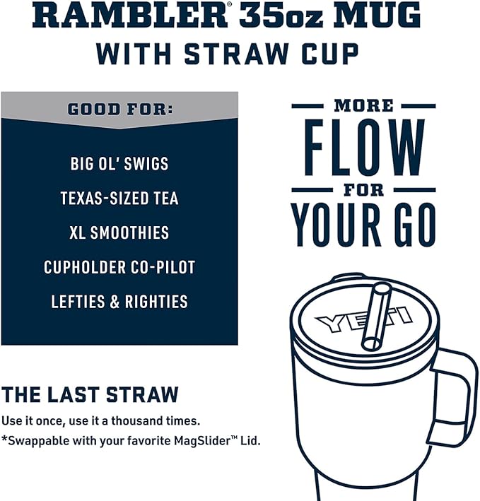 YETI Rambler 35 oz Tumbler with Handle and Straw Lid, Travel Mug Water Tumbler, Vacuum Insulated Cup with Handle, Stainless Steel, King Crab