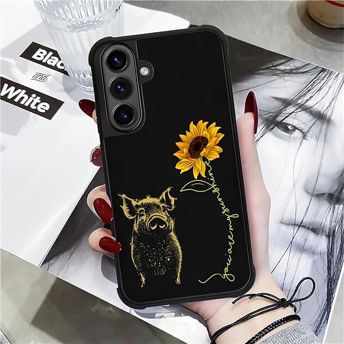 for Samsung Galaxy S26 Plus Case,Graphic Design for Girl Boy Soft Silicone Hard Acrylic Shock Protection Designed for Samsung Galaxy S26 Plus Pig Sunflower Yellow Sunshine Pattern