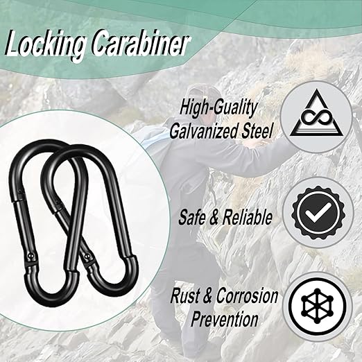 Black Carabiner, Heavy Duty Galvanized Steel Spring Snap Hook Carabiner Clips with 1350LBS Holding Capacity, Ideal for Outdoor, Hammock, Swing and Travel (10PCS M14 5.5Inch)