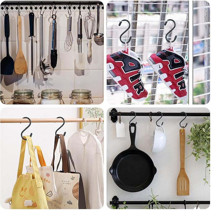 DINGEE 20 Pack Rubber Coated S Hooks for Hanging Plants,Heavy Duty S Hook,Non Slip 3 Inch Closet S Hooks,Steel Metal Black Vinyl Coated Small Hanging Hook for Jeans Pots and Pans Coffee Cups