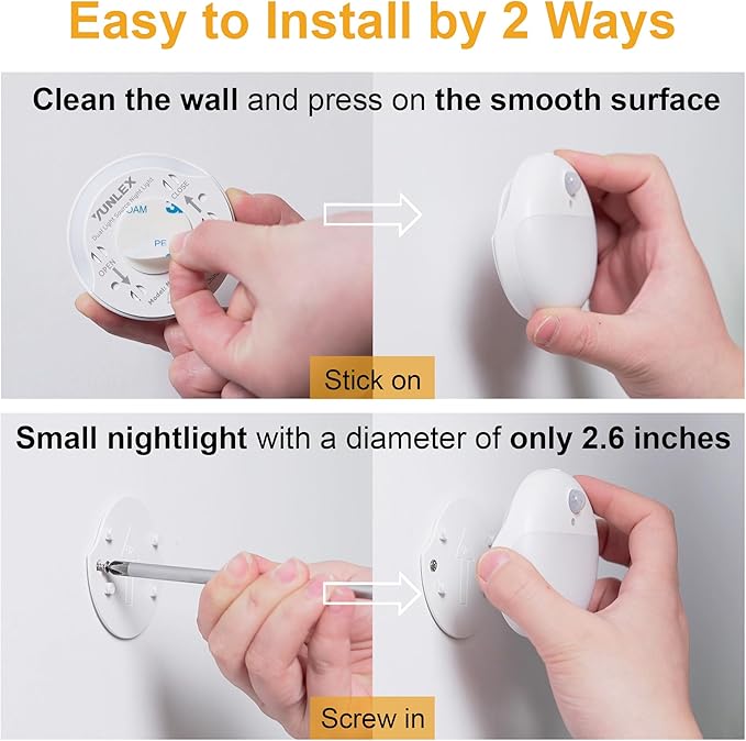 YUNLEX 2 Pack Amber Night Light, Battery Operated Night Light, 2.6" Small Sticky Lights, Dimming, 3 Light Modes, Motion Sensor Lights for Kids, Baby, Sleep, Bedroom, Bathroom, Toilet, Travel, Stairs