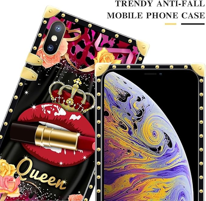 Compatible with iPhone XR Case, Queen Lip Crown Leopard Print Luxury Golden Decoration for Girl Women Soft TPU Shockproof Protective Hard PC Back for iPhone XR