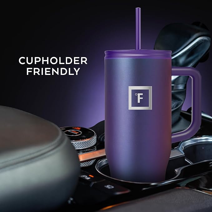 IRON °FLASK Co-Pilot 40 oz Insulated Tumbler with Straw & Flip Cap Lids - Cup Holder Bottle for Hot or Cold Drink - Leak-Proof, Double Walled - Water, Coffee Portable Travel Mug - Dark Pine