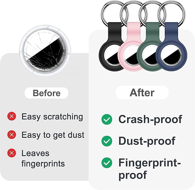 Linsaner [4 Pack] Holder for AirTag 2nd Gen (2026) & 1st Gen, Silicone Case Keychain Key Ring, Protective Cover for Apple for Air Tags, GPS Finder Accessories, Black/Pink/Hot Pink/Dark Blue