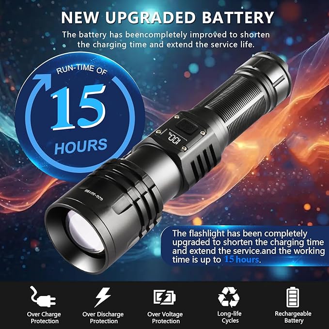 Rechargeable LED Flashlights 10000.00 High Lumens with Ignition Lens,𝟐𝟎𝟐𝟔 𝐍𝐞𝐰 High Powered Waterproof Tactical Flashlight Spotlight Flashlight for Home, Bright Flashlight for Outdoor Camping