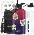 87oz Insulated Water Bottle (Cold for 48 Hrs),BPA Free&Leak Proof,1.5 Gallon Stainless Steel Water Flask,Water Jug with Straw Spout Lids for Gym,Hiking,Camping,Red Purple
