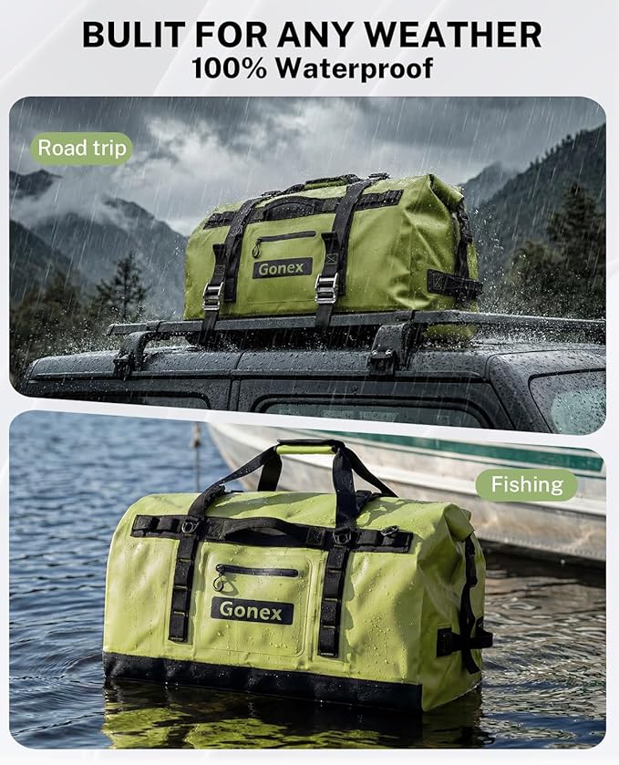 Gonex Waterproof Duffel Bag, 120L Heavy Duty Dry Duffle Bag with Reinforced Thickened Bottom, 3-in-1 Convertible Large Travel Backpack for Kayaking, Motorcycle, Camping & Boating, Army Green