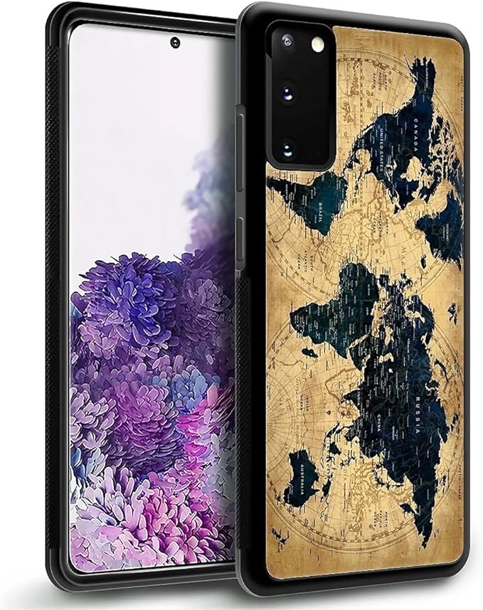 for Samsung Galaxy S20 Case, Brown World Map Pattern Graphic Design Girl Boy Soft Silicone Hard Acrylic Shock Protection for Samsung Galaxy S20