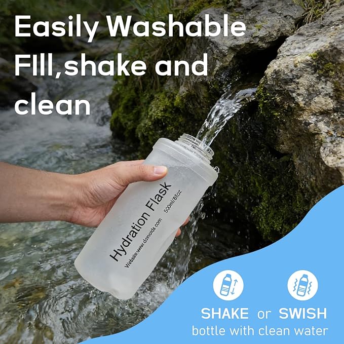 700ml Soft Flask Water Bottle, Collapsible Water Bottle with Filter, Perfect for Hiking, Backpacking, and Camping - White