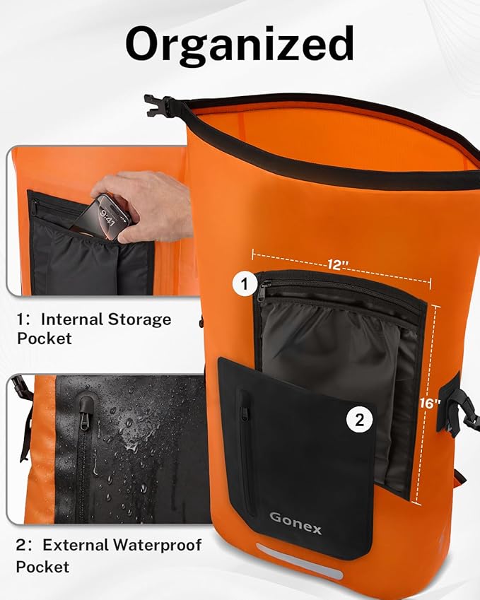 Gonex Ultralight Waterproof TPU Backpack, 55L Roll Top Dry Bag with Comfortable Padded Back Panel for Kayaking Boating Camping Fishing Travel,Orange