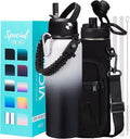 Insulated Water Bottle 40OZ - Cold-48h Hot-24h, Sweat-Proof, Large Stainless Water Bottle with Paracord Handle, Straw Spout Lid, Carrying Pouch & Protective Boot, Office Gym Flask Waterbottle