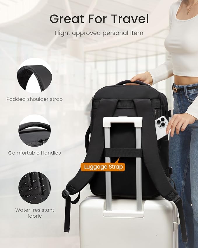 LOVEVOOK 40L Travel Backpack for Women Men, TSA Personal Item Travel Bag Fits 17.3inch Laptop, Waterproof Airline Approved Carry On Luggage With 2 Cubes for Weekender Hiking Business, Dark Grey