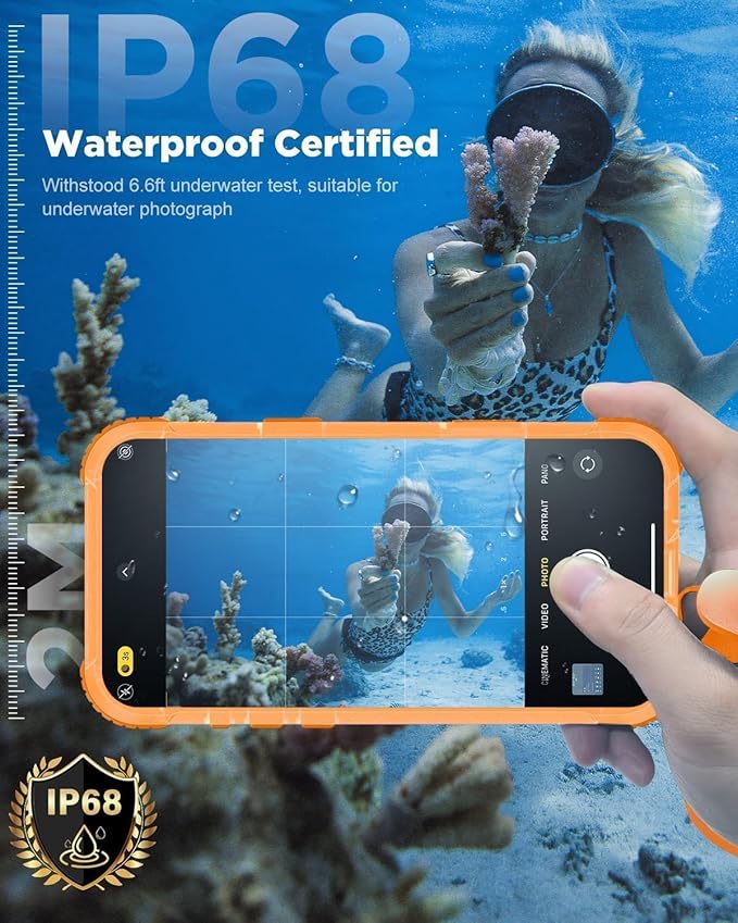 for iPhone 17 Waterproof Case with Magsafe, Built-in [Camera & Screen Protector] [Lanyard], IP68 Water Proof Full Body Dustproof Heavy Duty Frosted Protective Phone Cover, 6.1" Orange