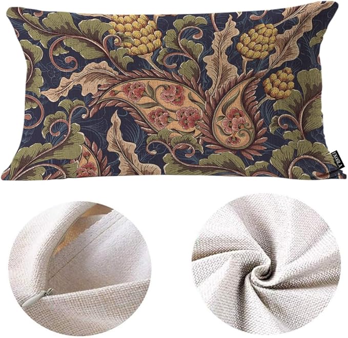 EKOBLA Paisley Floral Pattern Throw Pillow Case Cushion Cover Flowers Plant Intricate Twig Leaves Farmhouse Decorative Pillow Cases Cotton Linen 12x20 Inch Cushion Cover for Sofa Couch Decoration