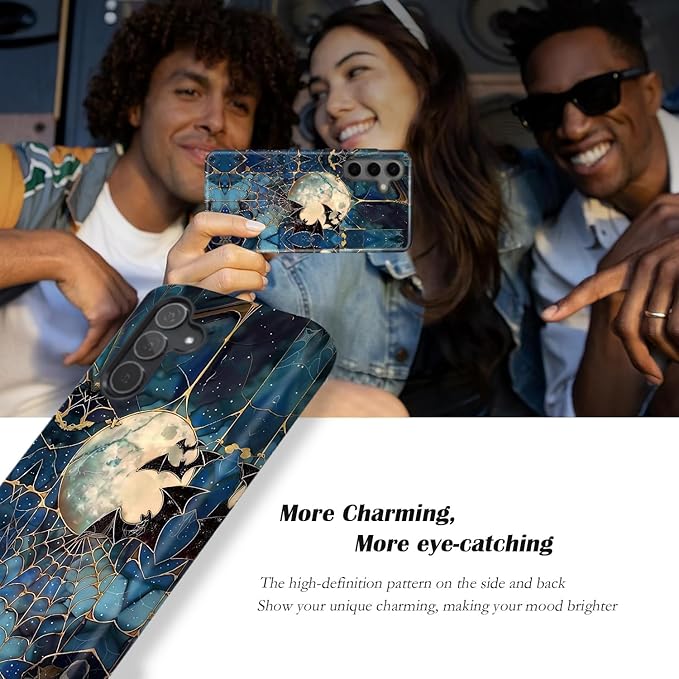 Compatible for Samsung Galaxy A16 5G Case, Dual Layer Heavy Duty 2 in 1 Shockproof Protective Phone Case,Stained Glass Bats Spooky Moon