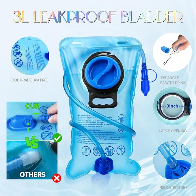 Hydration Pack, Water Backpack with 3L Hydration Bladder Lightweight Insulation, Festival Essential, Rave Hydration Backpack, Hydropack Backpack for Rave, Hiking, Biking, Festival Gear