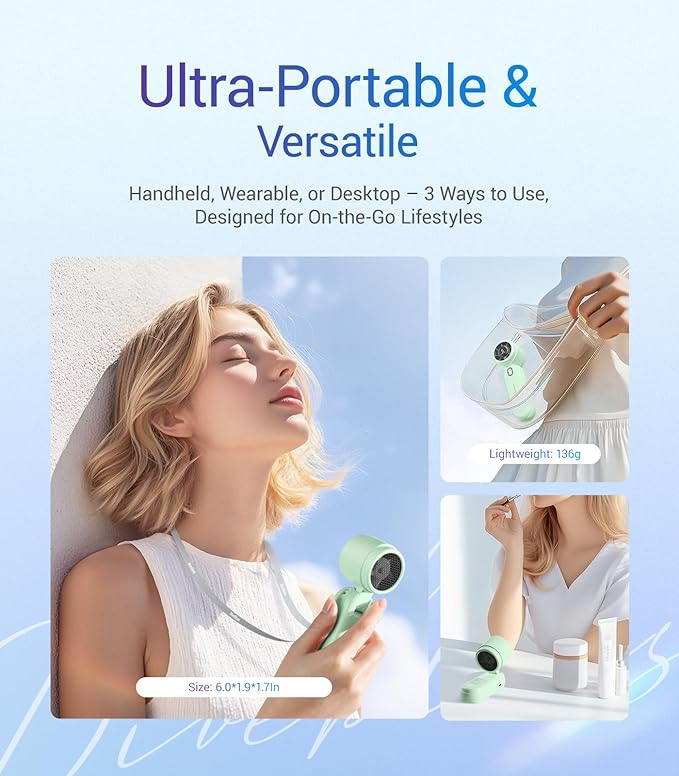 Diveblues Handheld Fan, 30ft/s Mini Portable Turbo Fan [12H Max Cooling], 4000mAh Personal Fan with LED Display, 3-in-1 Hand Held/Neck/Desk Fan for Travel, Cruise, Disney Essentials